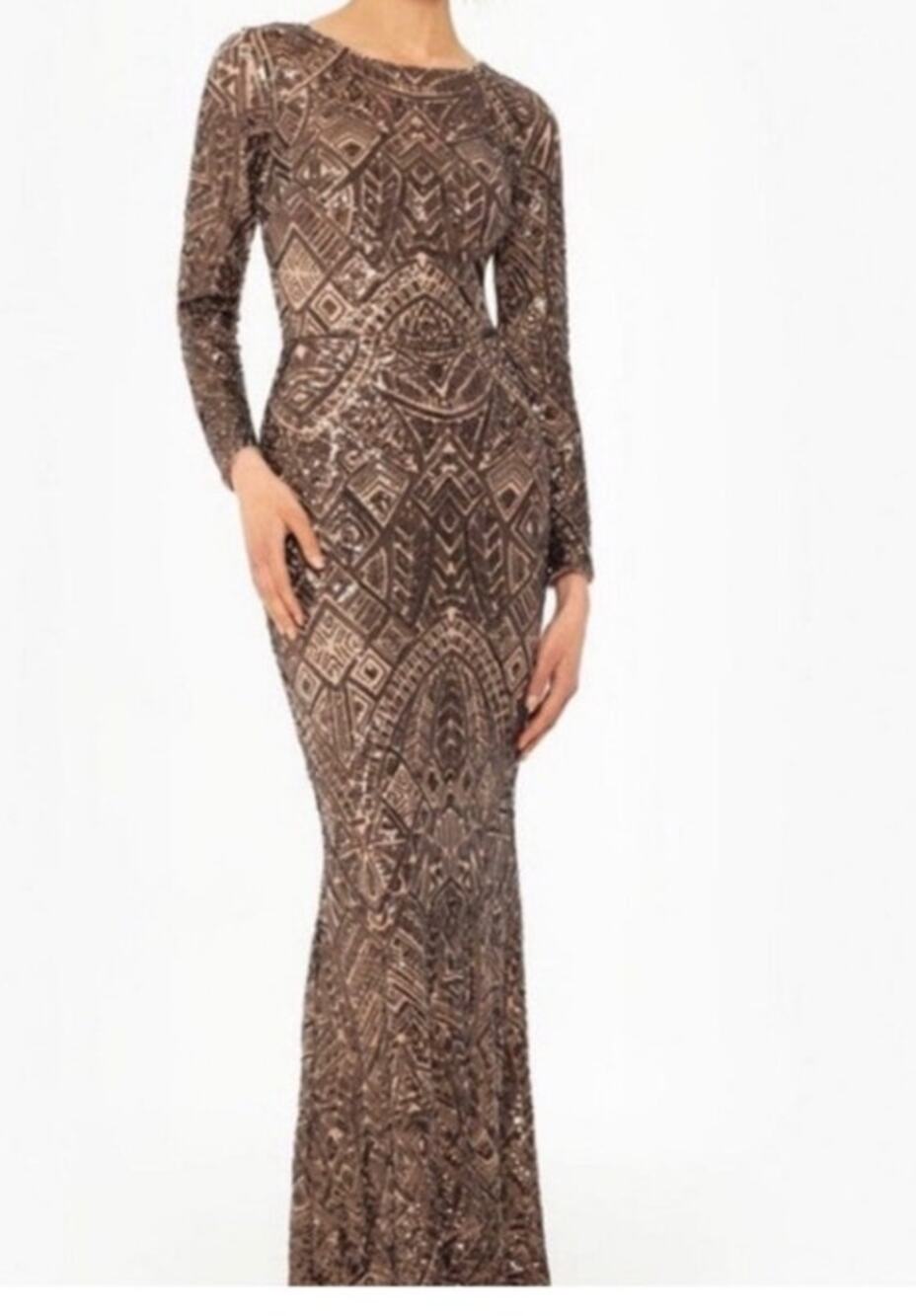 Betsy & Adam Sequin Gown Size 8 Bronze  Maxi Dress Formal Wedding Gala